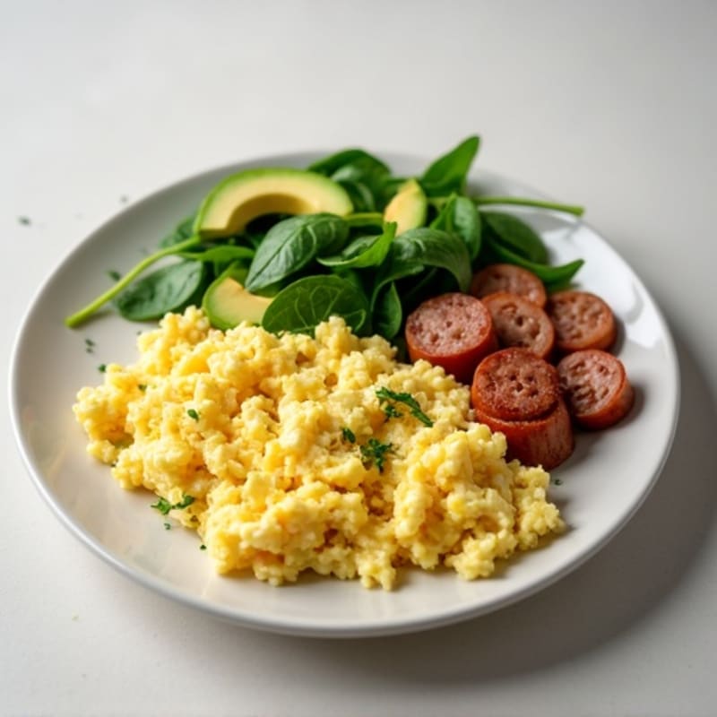 Egg White Scramble with Turkey Sausage and Spinach