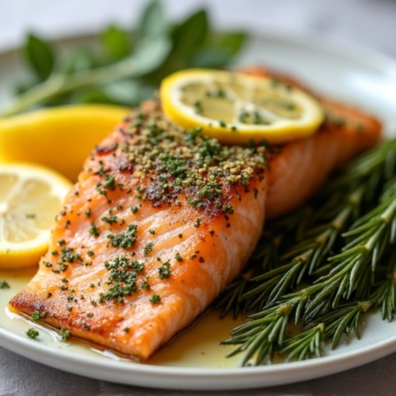Herb-Crusted Pan Seared Salmon with Lemon