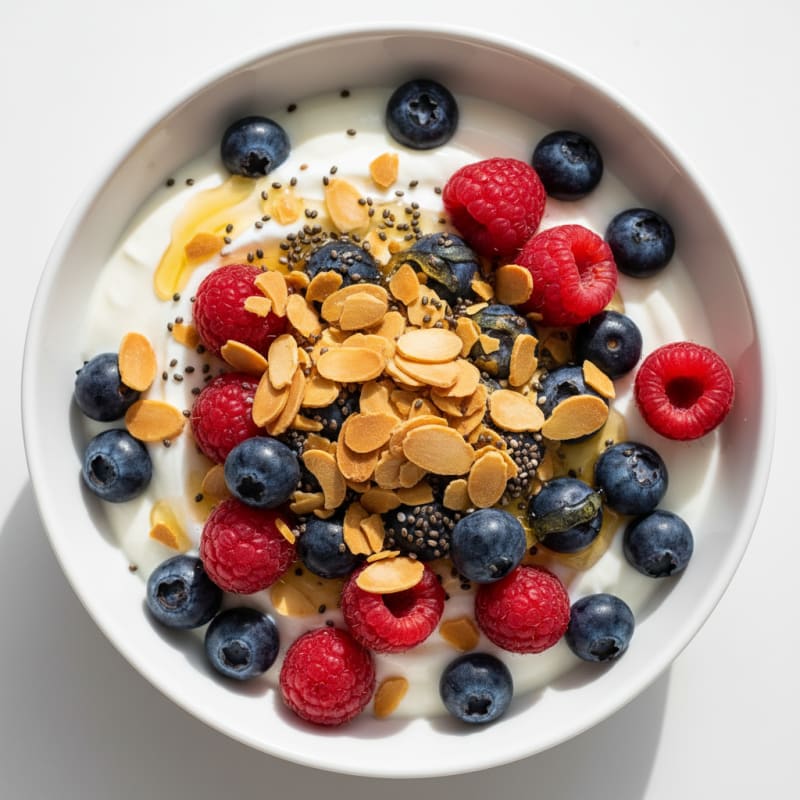 Creamy Greek Yogurt Parfait with Mixed Berries and Crunchy Almonds