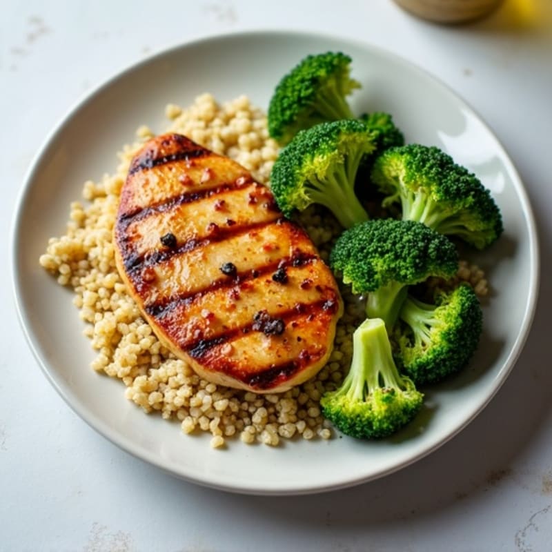 Grilled Chicken Breast with Quinoa and Roasted Broccoli