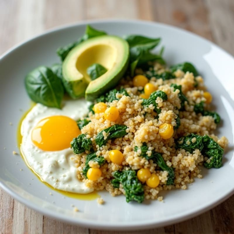 Egg White Spinach Scramble with Cottage Cheese & Quinoa