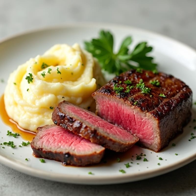 Seared Lean Beef with Herb Mashed Potatoes