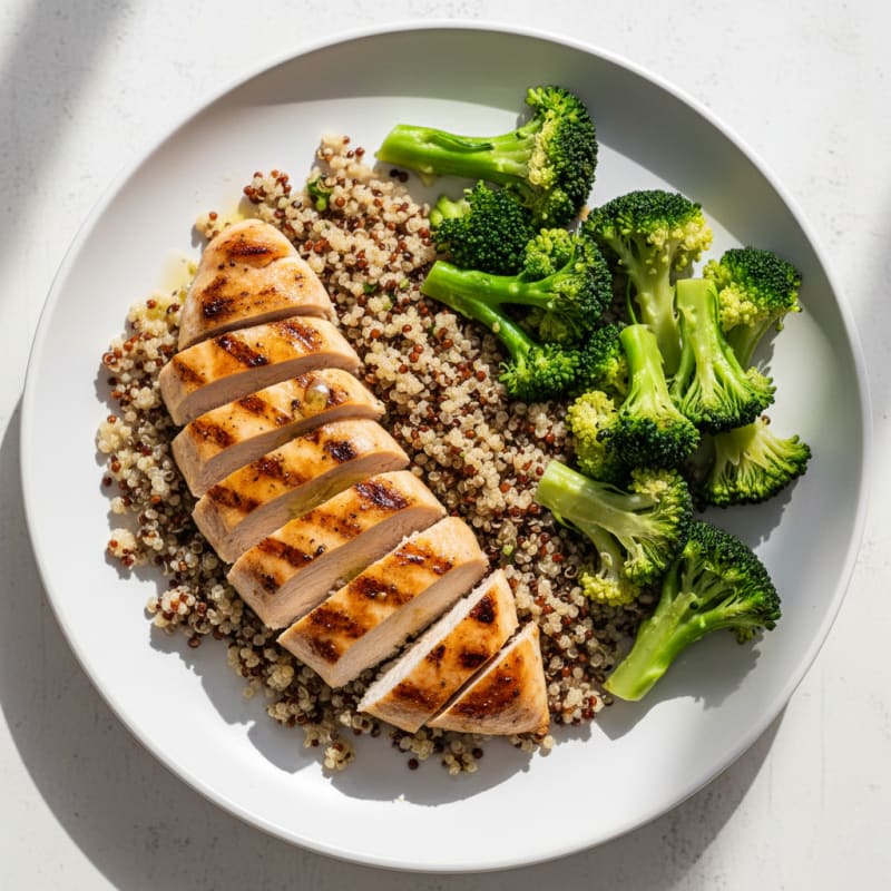 Grilled Chicken Breast with Quinoa and Steamed Broccoli