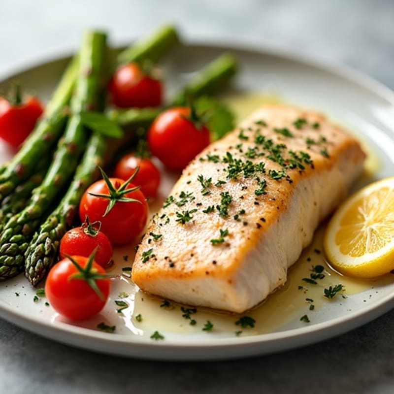 Sheet Pan Lemon Herb Tuna with Roasted Asparagus and Cherry Tomatoes