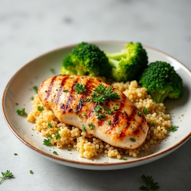 Grilled Chicken Breast with Quinoa and Roasted Broccoli