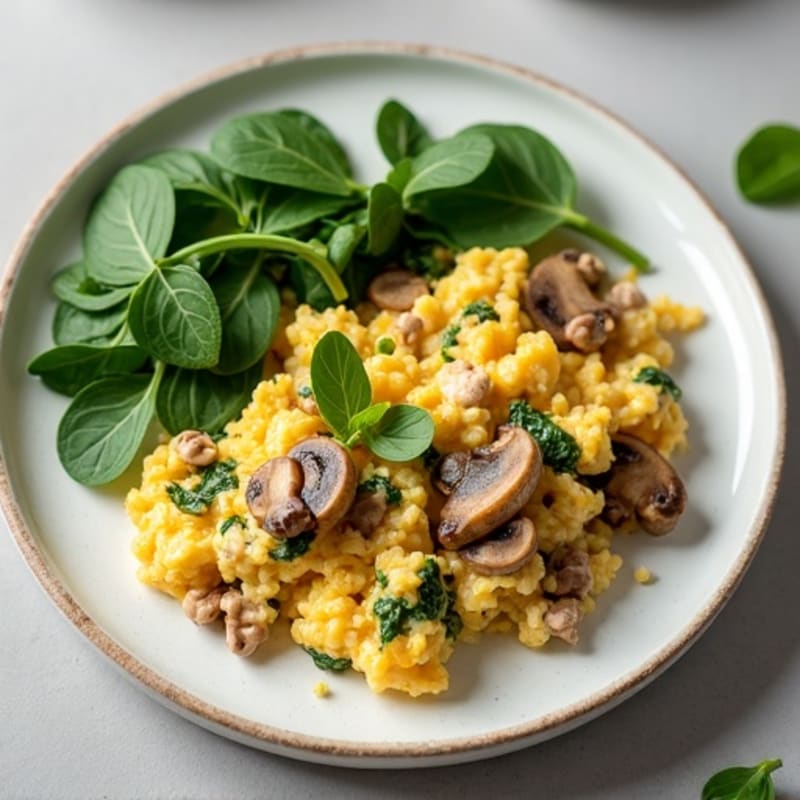 Egg White and Turkey Spinach Scramble with Sautéed Mushrooms