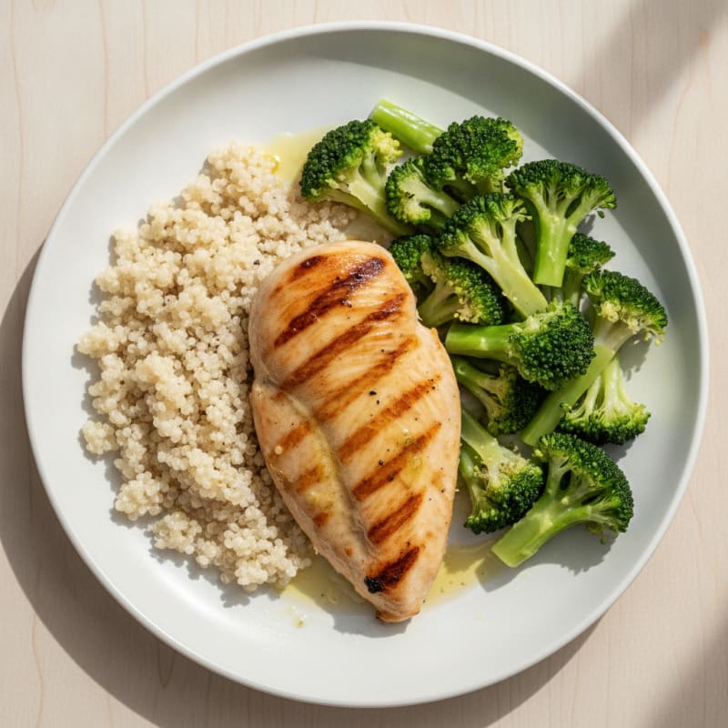 Grilled Chicken Breast with Steamed Broccoli and Quinoa