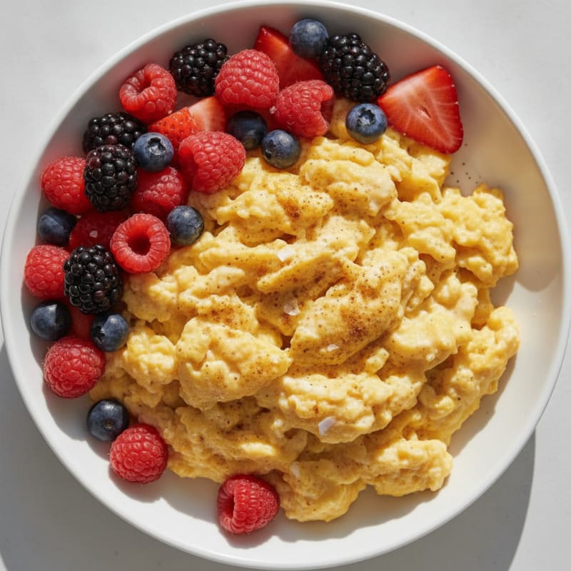 Vanilla Yogurt Scrambled Eggs with Berries