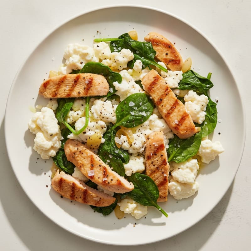 Egg White Scramble with Spinach and Grilled Turkey Breast