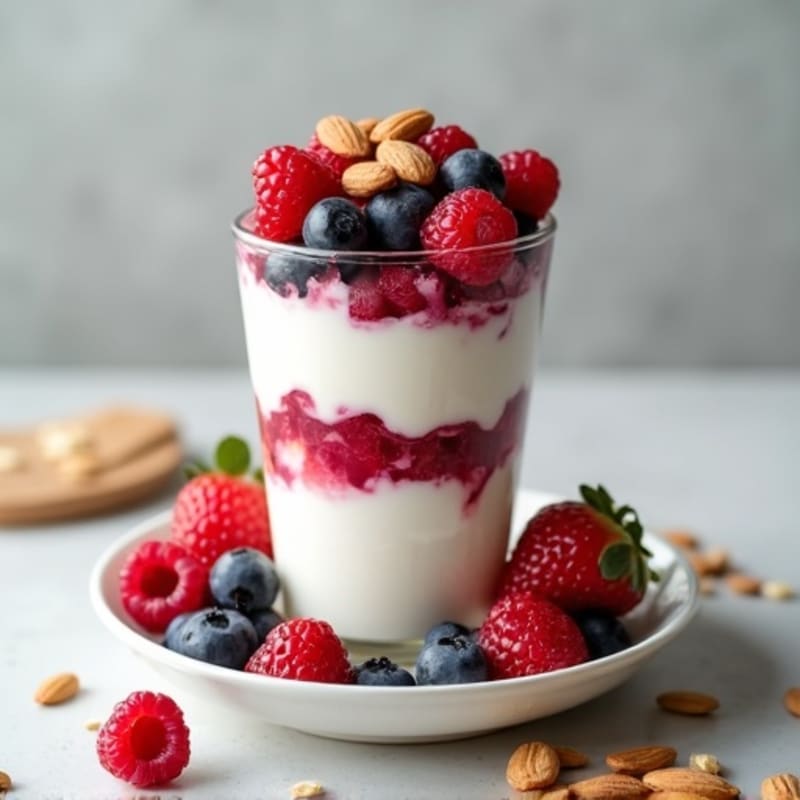 Greek Yogurt Protein Parfait with Mixed Berries and Almonds