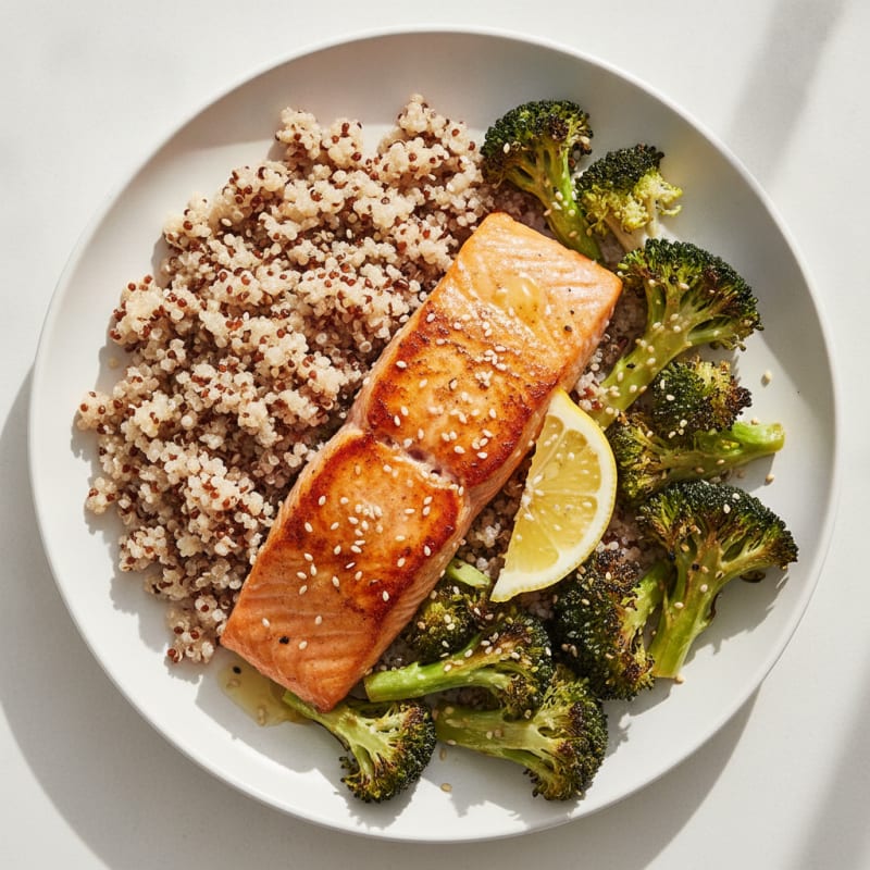 Seared Salmon with Roasted Broccoli and Quinoa