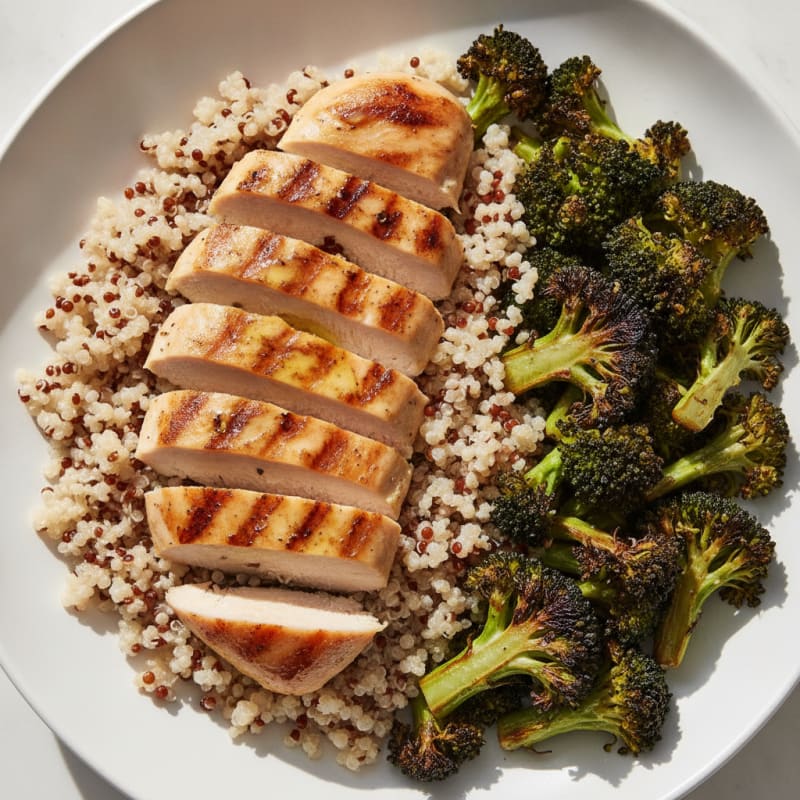 Grilled Chicken Breast with Quinoa and Roasted Broccoli
