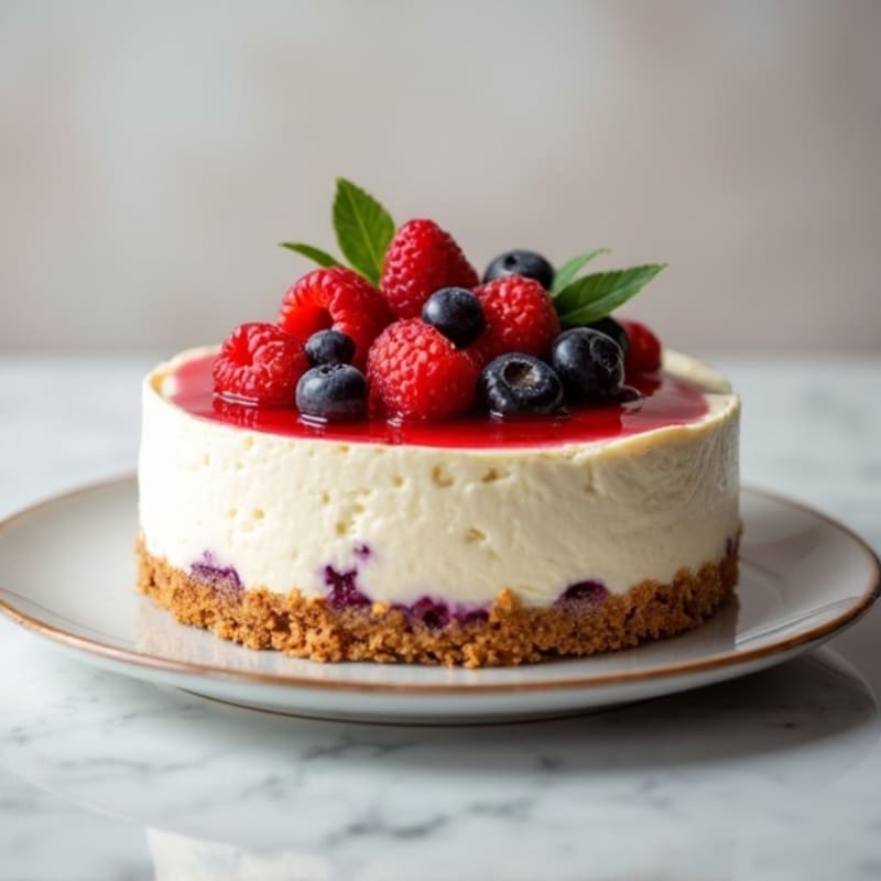 Greek Yogurt Protein Cheesecake with Mixed Berries