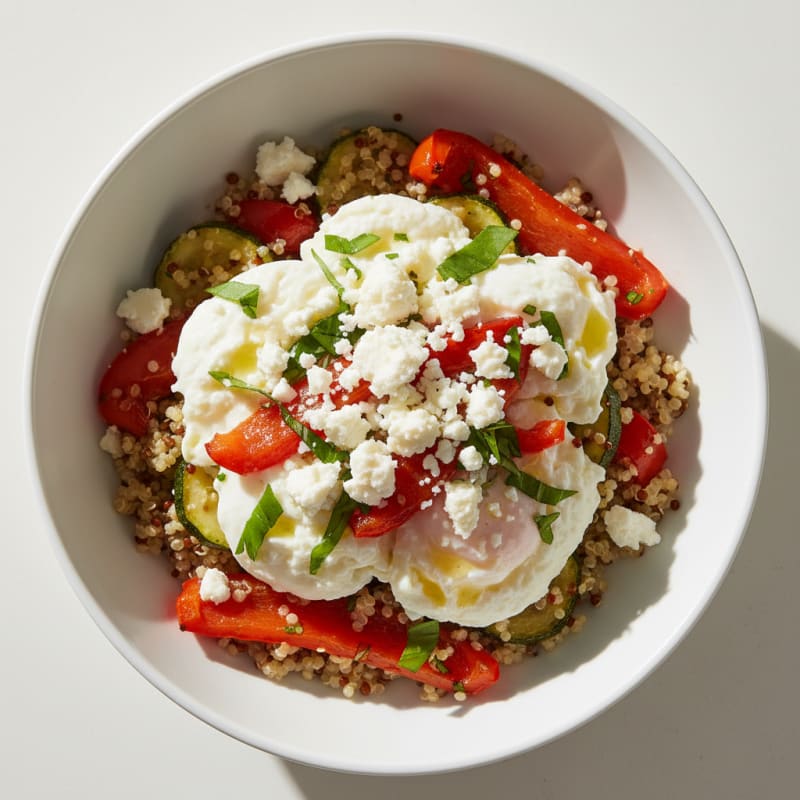 Egg White and Roasted Vegetable Bowl with Quinoa and Feta
