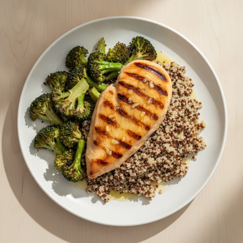 Grilled Chicken Breast with Quinoa and Roasted Broccoli