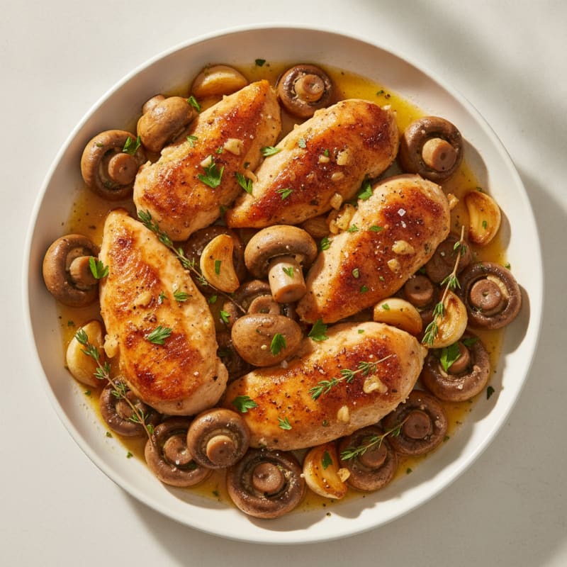 Roasted Garlic Butter Mushrooms and Chicken