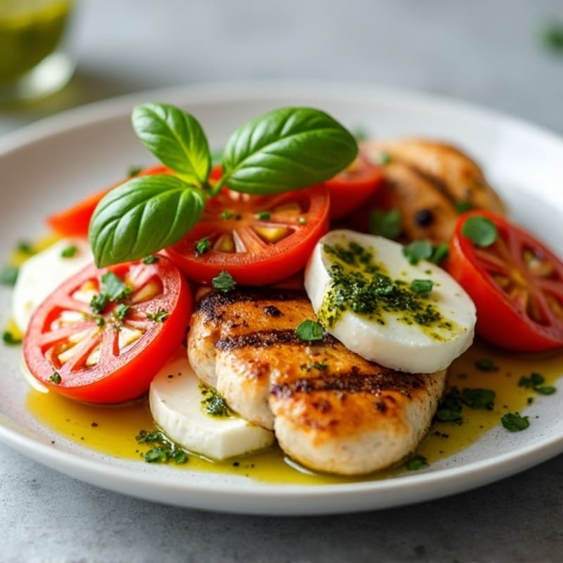 Grilled Chicken with Fresh Tomato, Creamy Mozzarella, and Basil Pesto