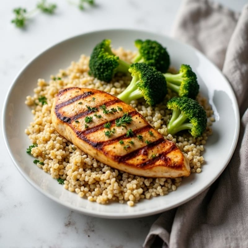 Grilled Chicken Breast with Quinoa and Roasted Broccoli