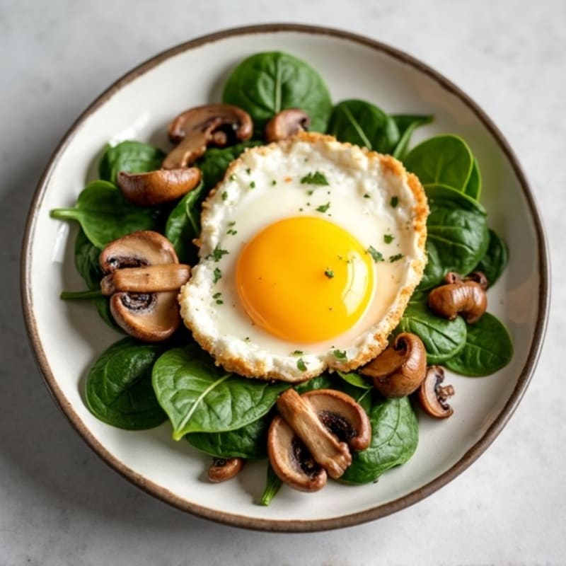 Egg White and Turkey Spinach Scramble with Sautéed Mushrooms
