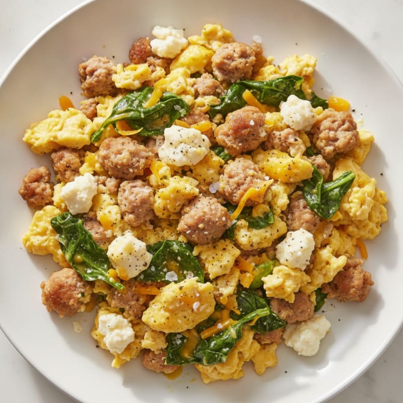 Sausage and Farmers Cheese Scramble