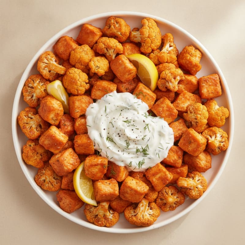 Buffalo Chicken and Cauliflower Bites with Greek Yogurt Ranch