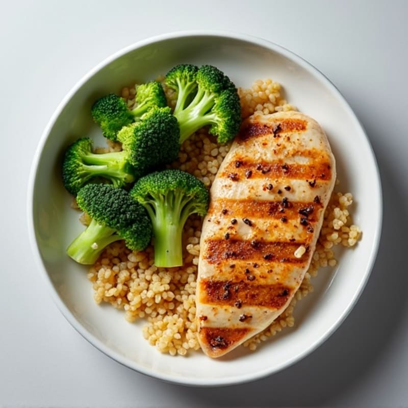 Grilled Chicken Breast with Roasted Broccoli and Quinoa