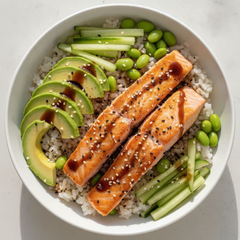 Sushi Rice Bowl with Salmon and Avocado