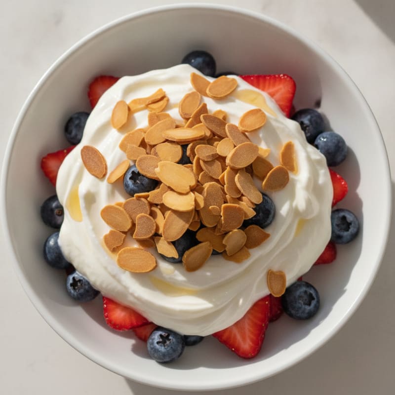 Greek Yogurt Protein Parfait with Mixed Berries and Almonds