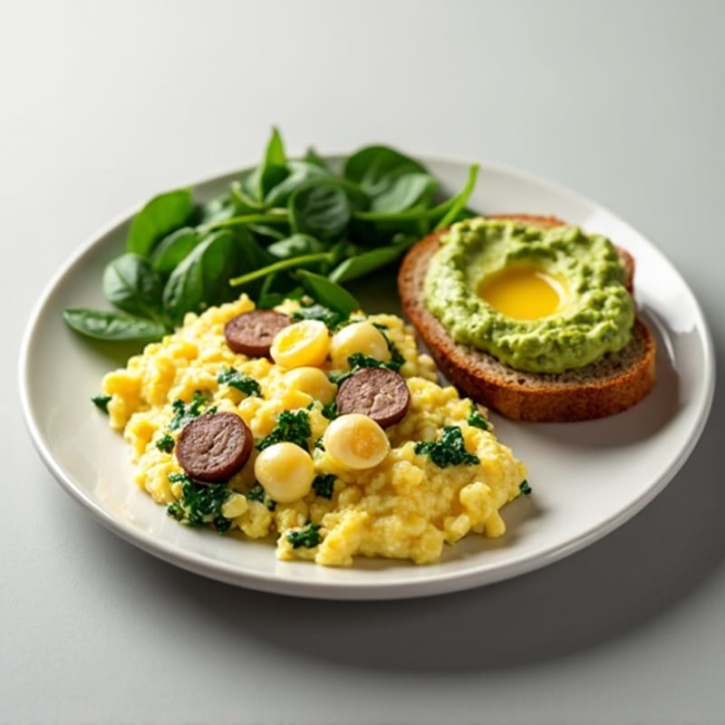 Egg White and Spinach Scramble with Turkey Sausage