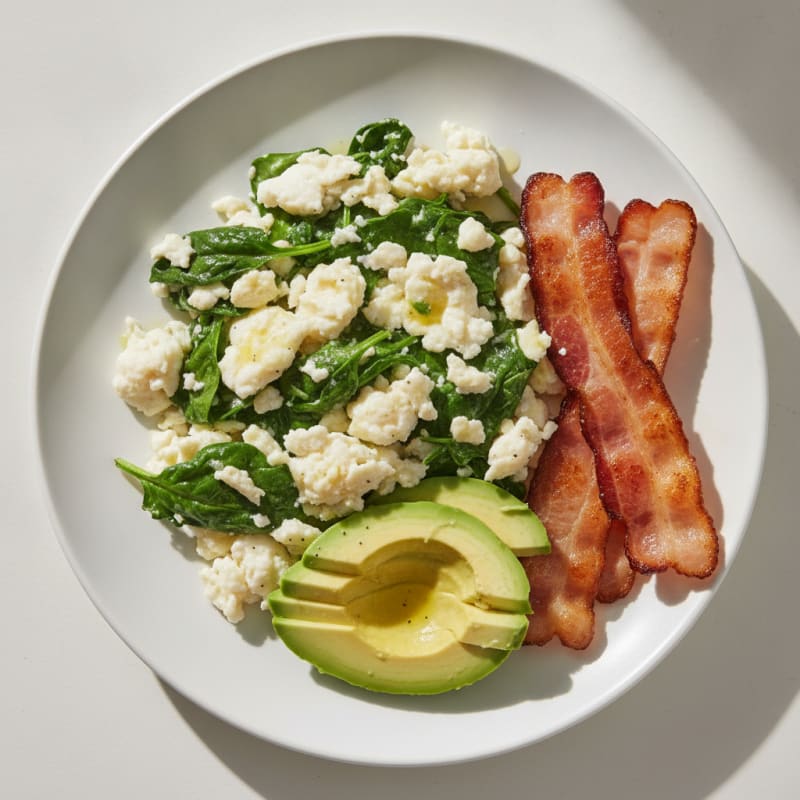 Egg White and Spinach Scramble with Turkey Bacon