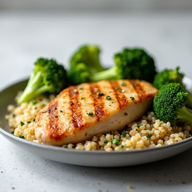 Grilled Chicken Breast with Quinoa and Roasted Broccoli