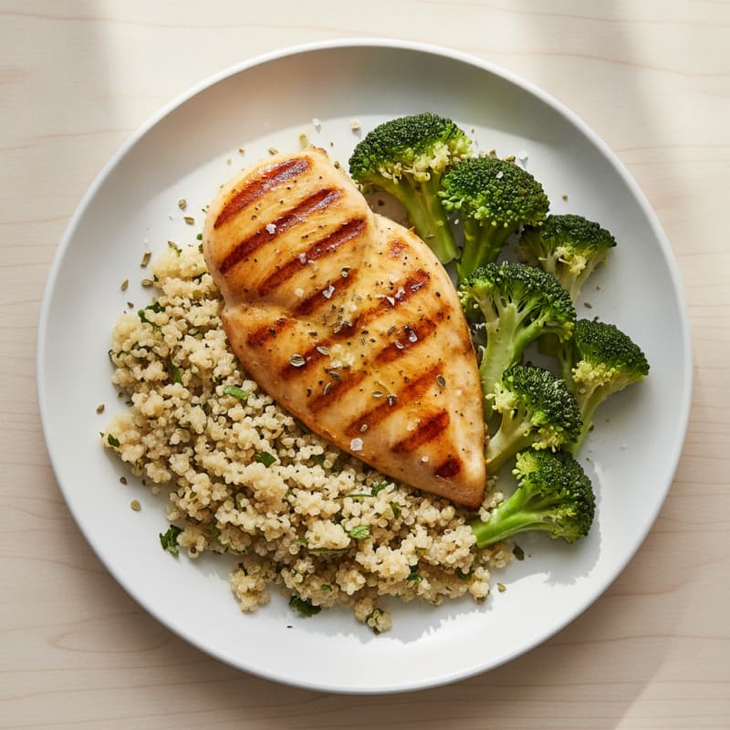 Grilled Chicken Breast with Quinoa and Steamed Broccoli