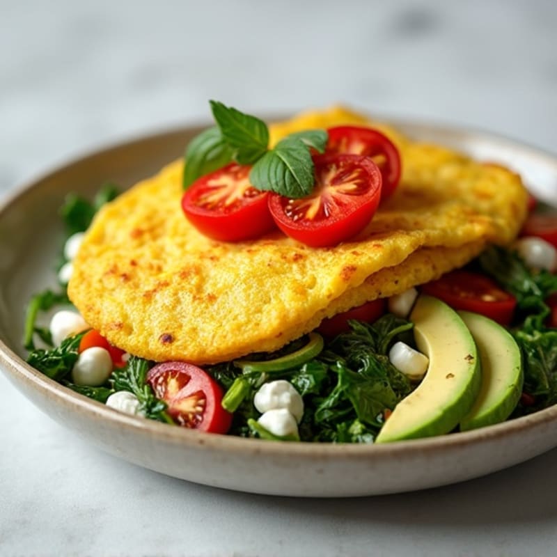 Egg White Spinach Omelette with Cottage Cheese and Fresh Tomatoes
