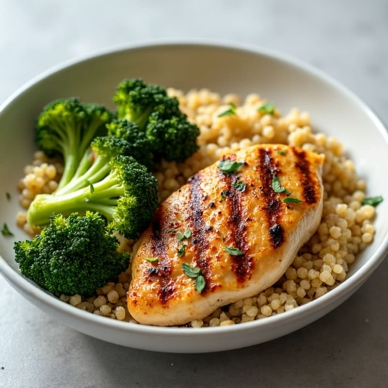Grilled Chicken Breast with Quinoa and Roasted Broccoli