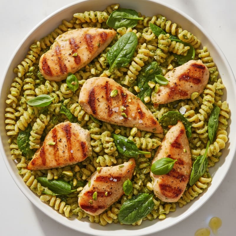 Vibrant Herb Pistachio Pasta with Grilled Chicken
