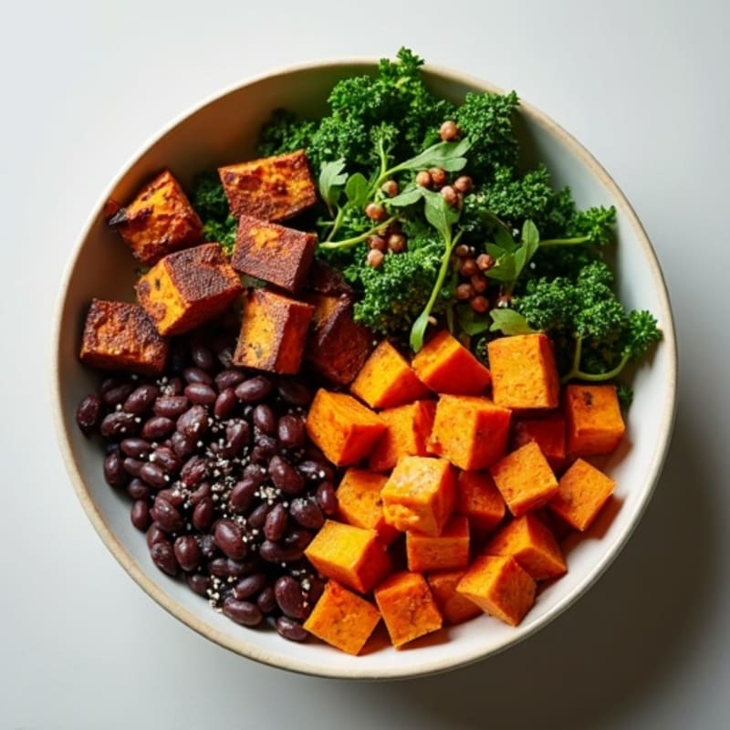 Crispy Roasted Sweet Potato Bowl with Black Beans and Greens