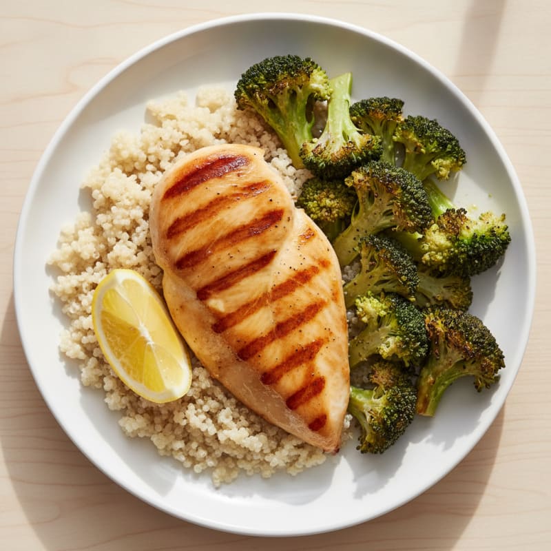 Grilled Chicken Breast with Quinoa and Roasted Broccoli