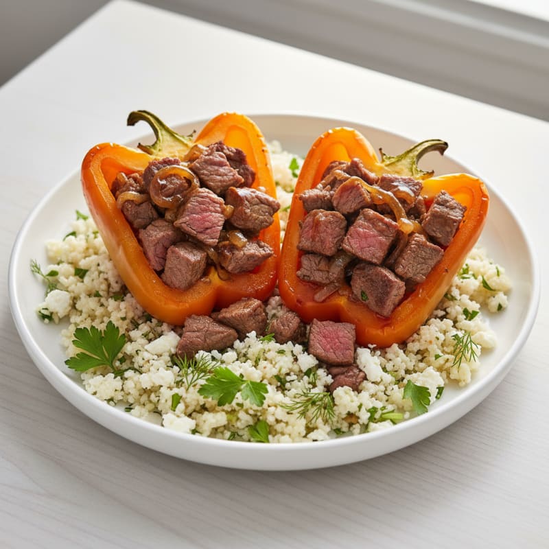 Lean Steak and Vegetable Stuffed Peppers with Herb Cauliflower Rice