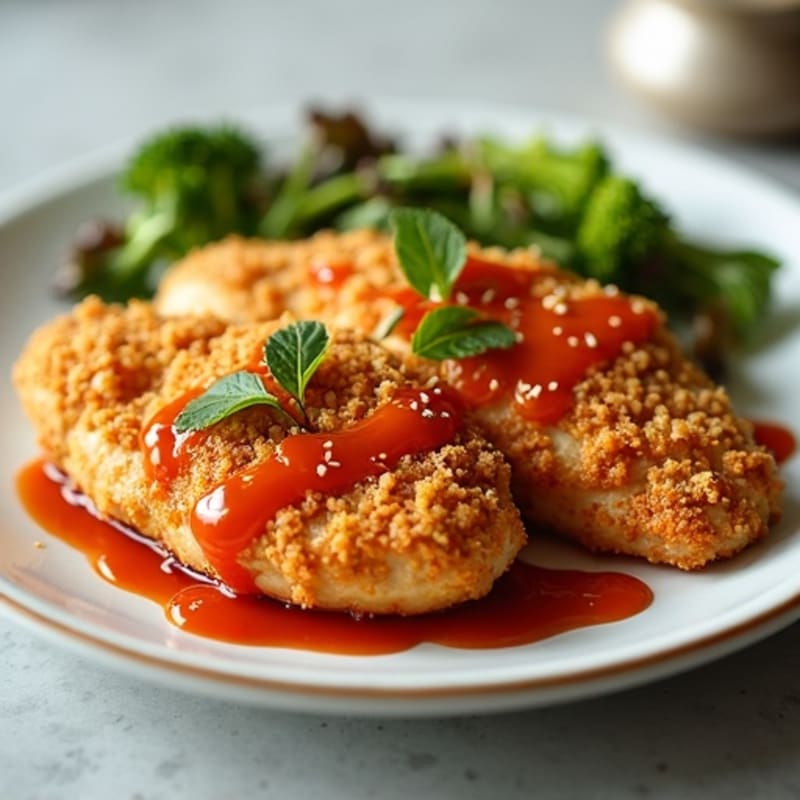 Crispy Baked Ginger-Garlic Chicken with Sweet Chili Sauce