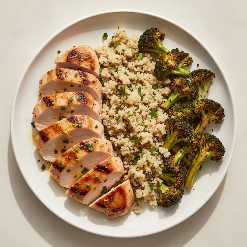 Grilled Turkey Breast with Quinoa and Roasted Broccoli