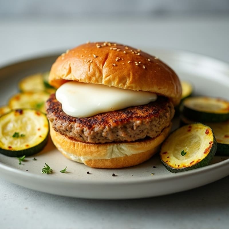 Turkey Burger with Melted Mozzarella and Crispy Baked Zucchini