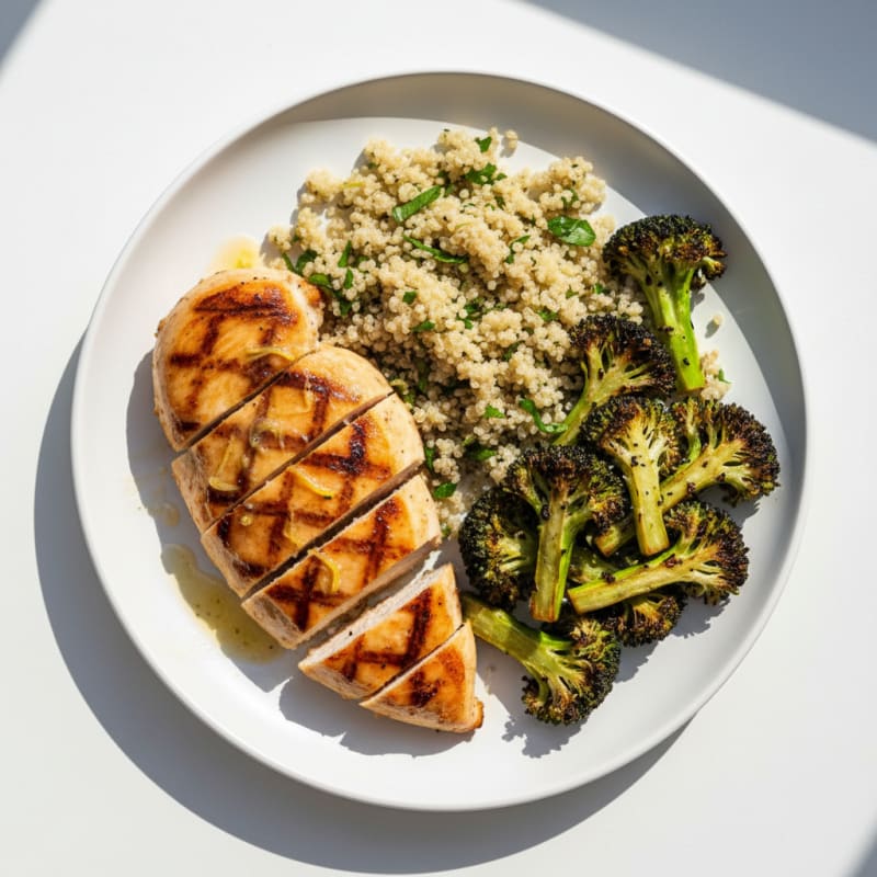 Grilled Chicken Breast with Roasted Broccoli and Quinoa