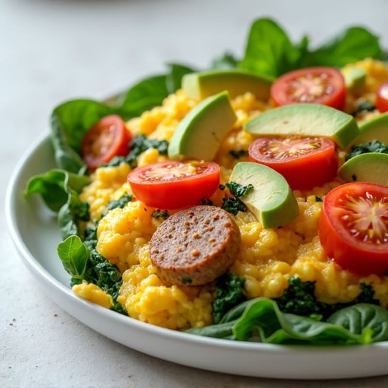 Egg White and Turkey Sausage Scramble with Spinach and Tomatoes