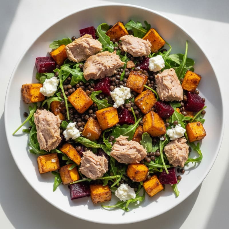 Tuna, Lentil, and Roasted Sweet Potato Salad