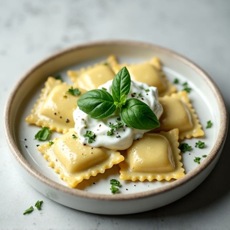 Creamy Spinach Ricotta Ravioli with Herb Sauce