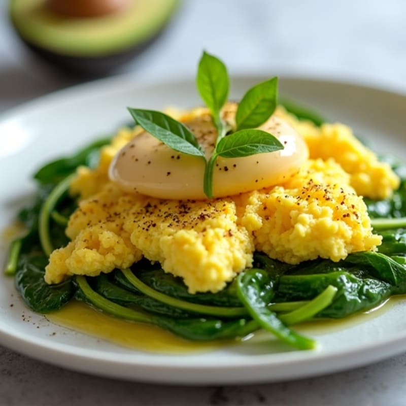 Quick Scrambled Eggs with Fresh Spinach and Creamy Avocado