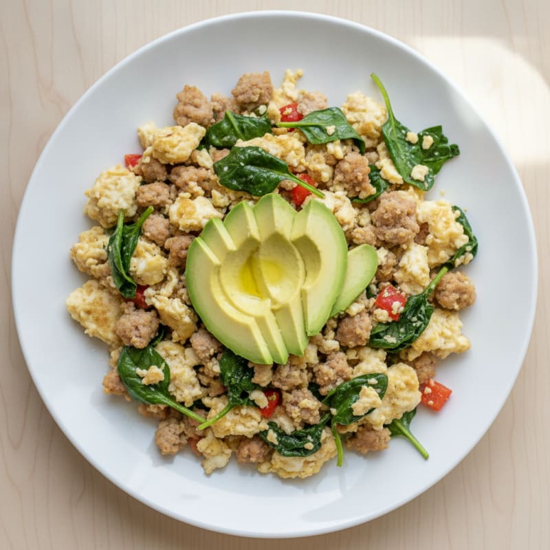 Egg White and Turkey Sausage Scramble with Spinach