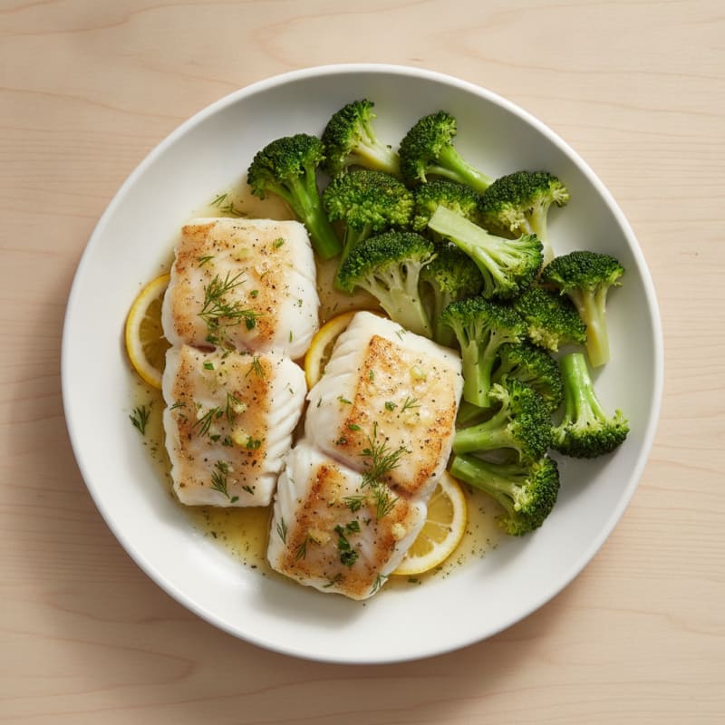 Lemon Herb Baked Cod with Steamed Broccoli