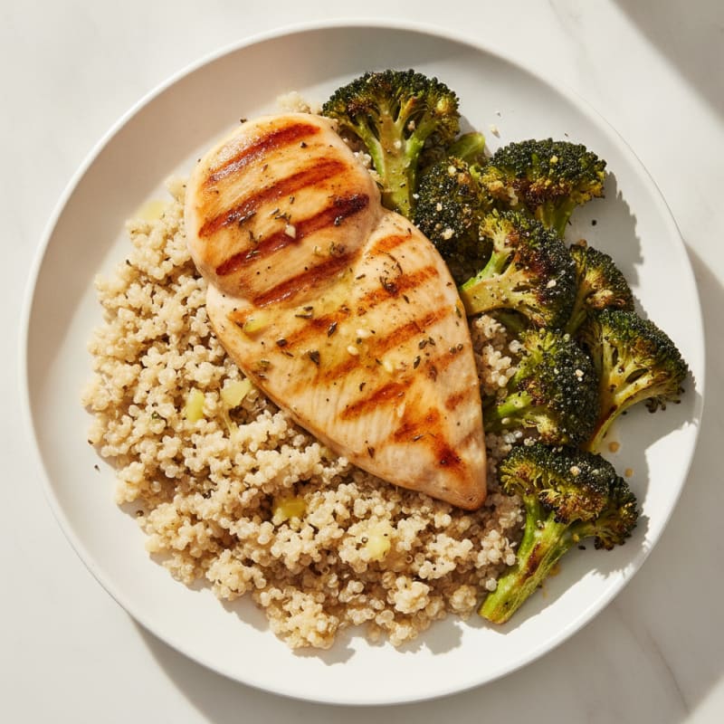 Grilled Chicken Breast with Quinoa and Roasted Broccoli