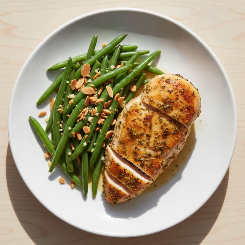Herb-Roasted Chicken Breast with Garlic Green Beans